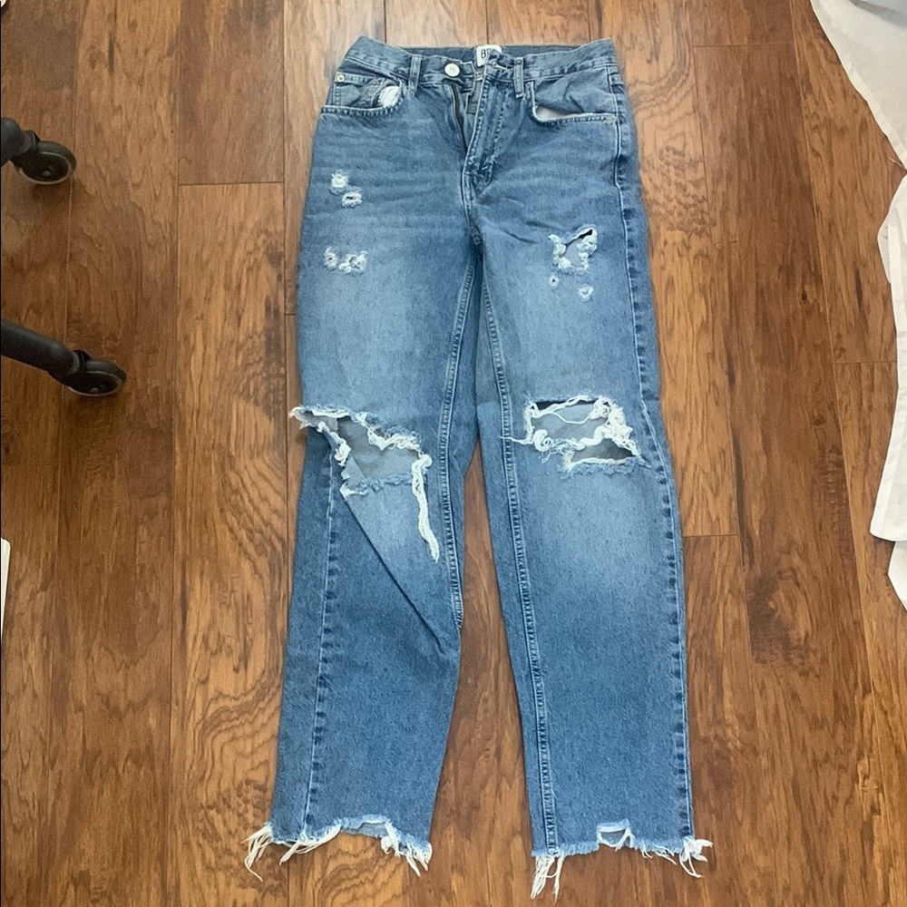 BDG Blue Straight Leg Jeans with Distressed Details